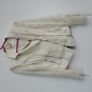 Love studio cream faux leather with lace details moto jacket